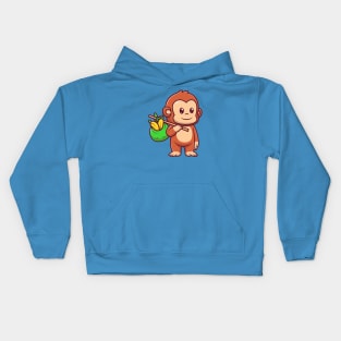 Cute Monkey Bring Banana With Bag Cartoon Kids Hoodie